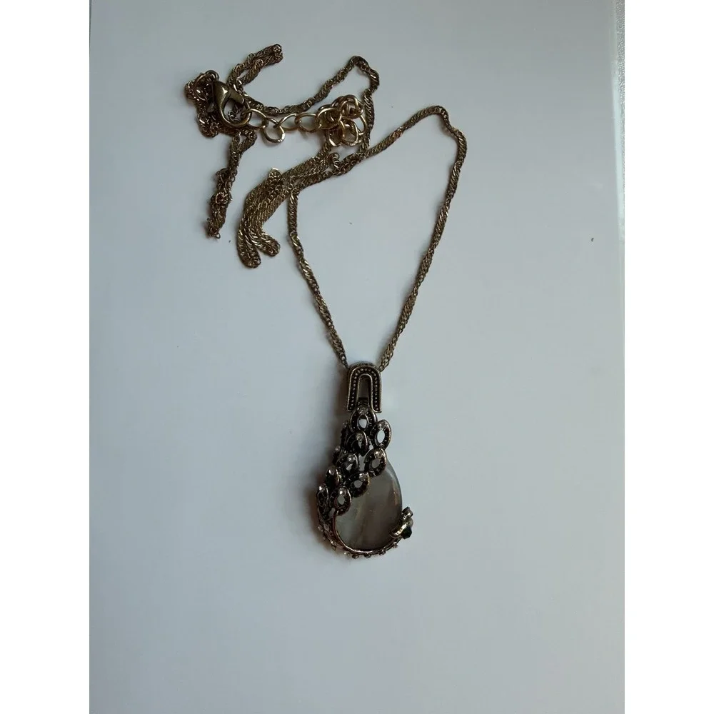Jeweled Peacock Pendant Necklace Gold Tone Chain Costume Statement Jewelry 20
